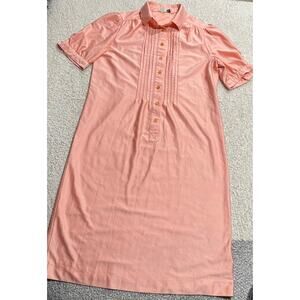 VTG Schrader Sport Womens 10 Short Puff Sleeve Collared Midi Shirt Dress Coral